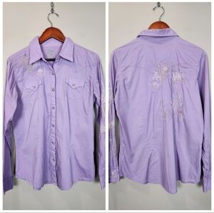 Twenty X Cowgirl Western Purple Embroidered Blouse Size Large